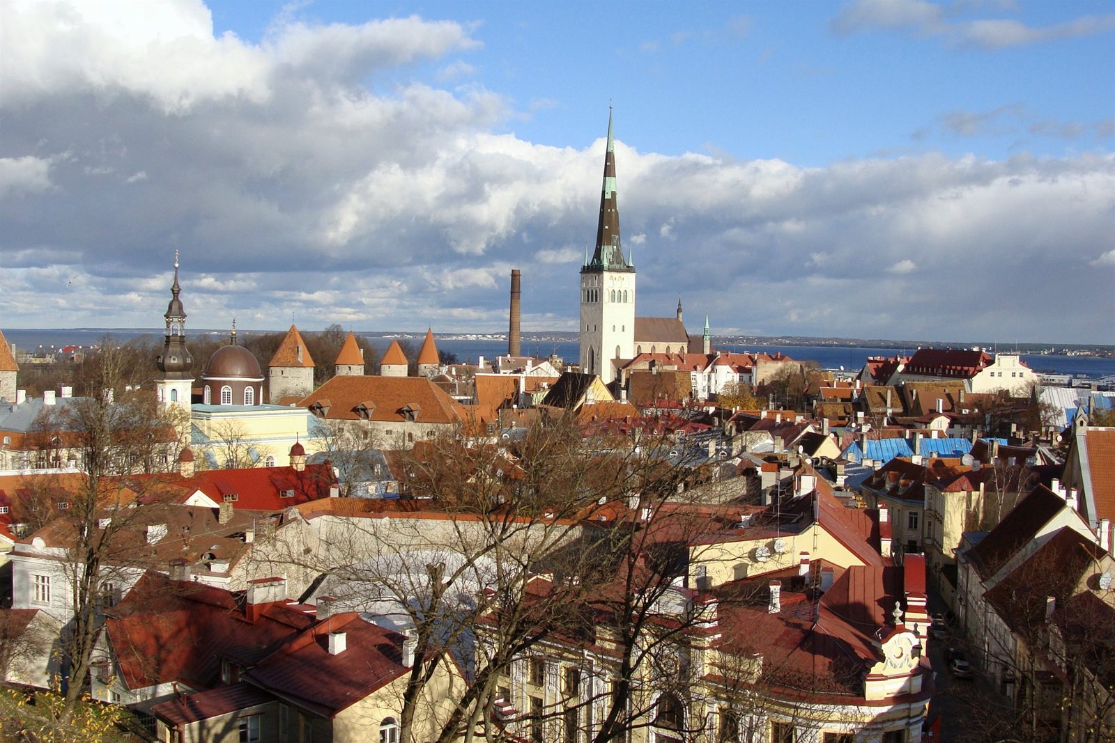 Черепичные крыши и шпили Старого Таллина со смотровой площадки Вышгорода